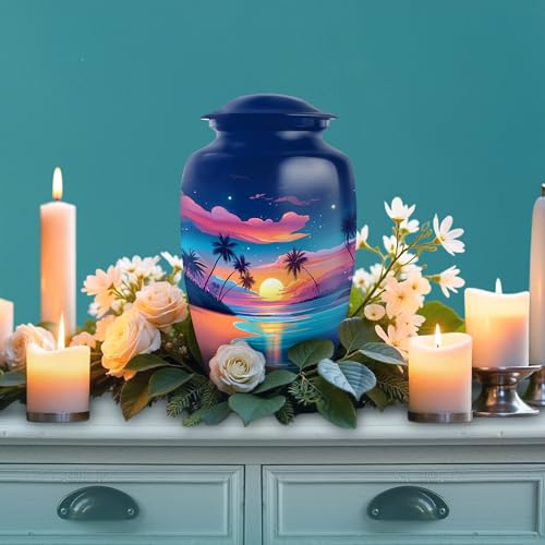 Image of Beach Urn - Cremation Memorial - Combo 2 - Large with 3 Inch Pack of 2 - Large Funeral Urns for Adult Human - Decorative Urns for Mom & Dad - Small Keepsake Urns