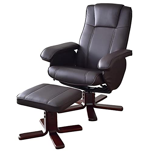 DORIS ドリス リクライニングチェア リクライニングソファー 1人掛け オットマン付き ヘッドレスト アームレスト くつろぎ 分厚いクッション レザー ブラウン ルドルフ 【15357】