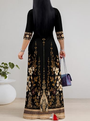 Image of PinkPatty Women's Plus Size V Neck 3 /4 Sleeve Boho Maxi Dress with Pockets