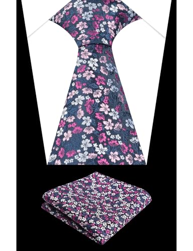 Image of Alizeal Mens 3.15inches Exquisite Floral Tie with Small Flower Printed Pocket Square