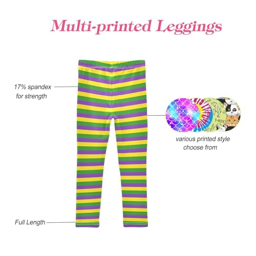 CaTaKu Leggings for Girls Mardi Gras Stripes Toddler Girls Leggings Athletic Tights Pants Size4