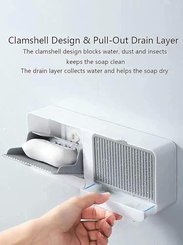 Image of Wall Mounted Soap Holder Box with Dual Compartments and Adhesive Mount