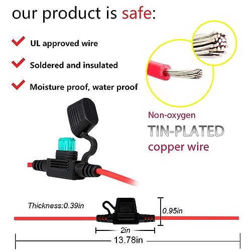 MACHSWON Waterproof Inline Automotive Fuse Holder 10 Pack for Mini Fuse UL1015 16 Gauge AWG 12 Inches Wire, for ATM Blade Fuse - Image 2