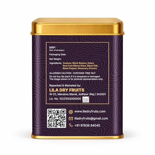 Image of LILA DRY FRUITS Dry Fruit Bites 200 g (10 Pieces) Dates Barfi with Black Raisins & Cashew | Date Mithai Healthy Sweet Snack with Desi Ghee | Premium Festive Gift DryFruit Bytes Perfect for Gifting