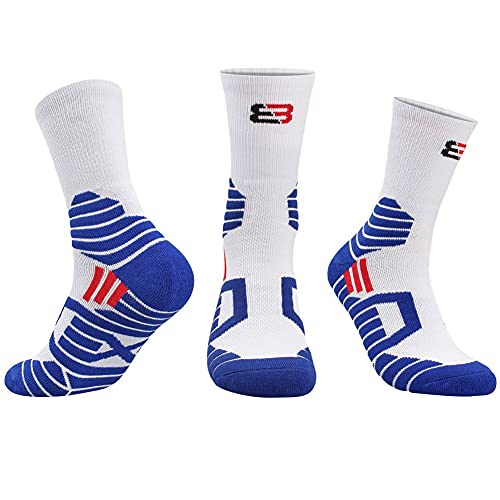 Basketball Socks, Cushioned Athletic Sports Socks, 5 Pack Compression Crew Socks for Boy Girl Men Women