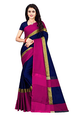 Image of DHRUVI TRENDZ Women's Banarasi Cotton Silk Saree (Dupli-S1275 Purple)
