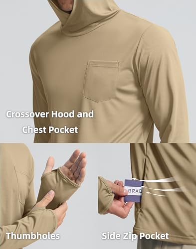 Men's Sun Protection Shirts UPF 50+ Long Sleeve Hoodie with 2 Pockets UV SPF Fishing Hiking Rash Guard Shirts4