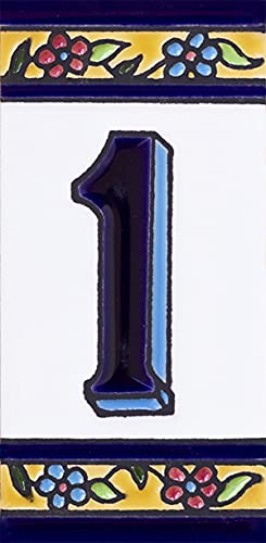 Grabado y cerámica española SL - Números y letras para casa 5,5 x 11 cm pintado a mano (NÚMERO 1)