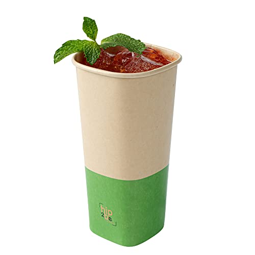 Restaurantware 22 oz Kraft and Green Square Paper Coffee Cups, 25 Count