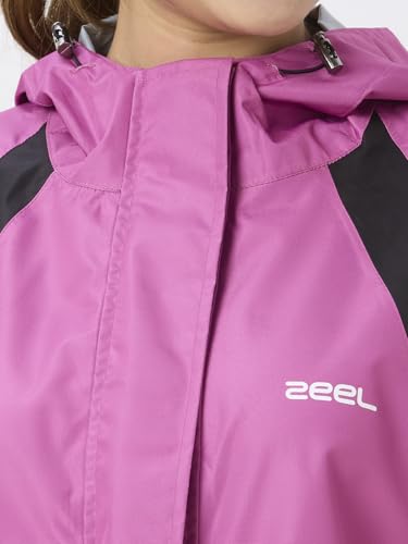 Image of ZEEL Rain Coat for Women Waterproof with Adjustable Hood, Rainwear Suit with Backpack Friendly Pleate, Front Zip with Snap Button Flap, Pants for Ladies (ELS508, Pink, L)