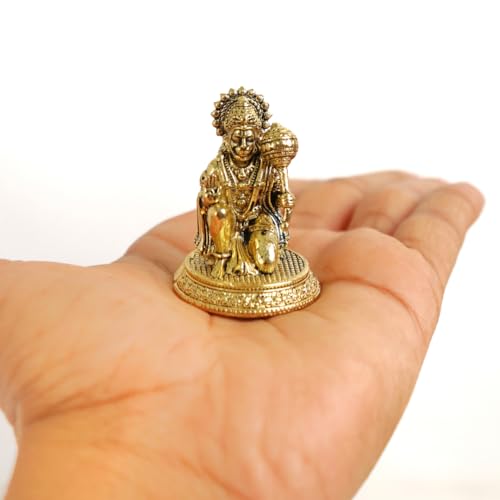 Image of The Spiritual Living Small Brass Hanuman Idol | 1.5 Inch | Mini Lord Hanuman Ji Statue for Car | Bajrangbali Murti | Hindu God Religious Idol | Maruti Idol for Home Temple Puja | Spiritual Gift |