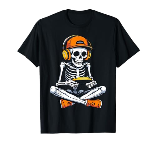 Skeleton Gamer Halloween Costume Funny Gaming Boys T-Shirt