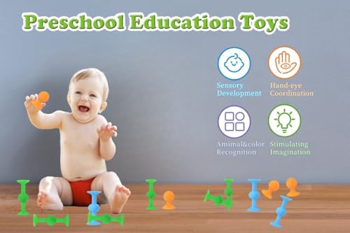 Suction Bath Toys for Preschooler - 10 Pcs Sensory Suction Cup Toys for Kids, Stress Relief Fidget Toys Bathtub Toys for Travel and Bath Time, Perfect for Fine Motor Skills and Creativity