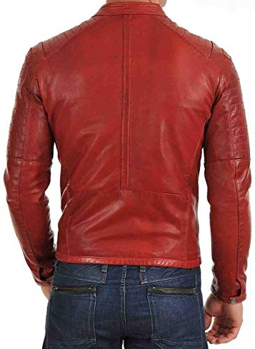 Image of 100% Leather Jacket for Men - Round Collar Slim Fit - Moto, Bomber, Biker Winter Casual Wear