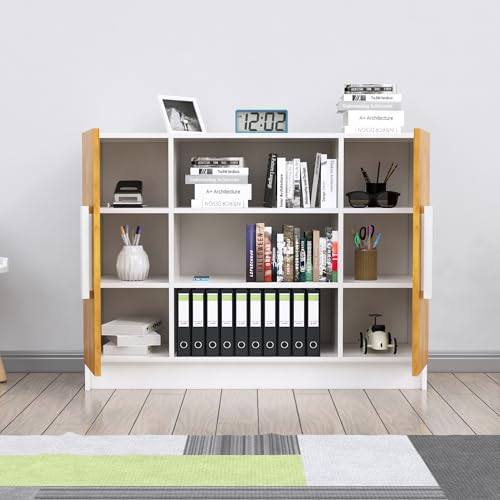 Image of Bniture Storage Cabinet Wooden Sideboard for Living Room with 3 Shelf & 2 Door Multipurpose Book Shelf Storage Organizer Cabinet for Office Home Hallway Drawing Room Bedroom |Frosty White & Giant Wood