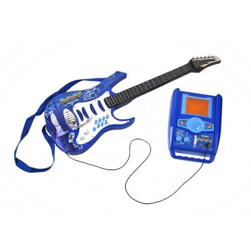 SILUK Guitarra eléctrica + amplificador + micrófono con soporte Set para niños (azul)
