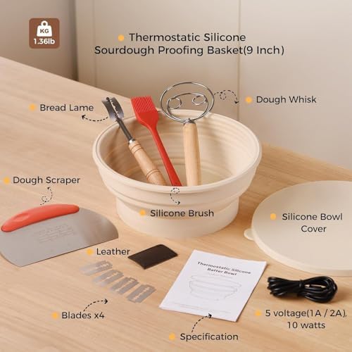 Starter kit riscaldato rotondo per lievitazione del pane, temperatura regolabile, per la preparazione di pane, yogurt, pizza