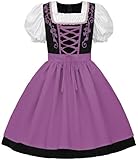 JerrisApparel Girl Dirndl Oktoberfest Costume Bavarian Beer Festival Dress Maid Apron Halloween Cosplay Outfits (Purple, 8-10 Years/M)