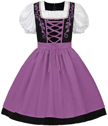 JerrisApparel Sukienka Dirndl dla dziewczynki, kostium na Oktoberfest, Bawarski, sznurowanie, karnawał, Halloween (S, fioletowy)