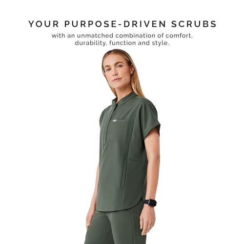 FIGS Montex Scrub Top for Women — Relaxed Fit, Mock Neck, 2 Pockets, Anti-Winkle, 4-Way Stretch - Moss, L by FIGS - Used condition - Image 5