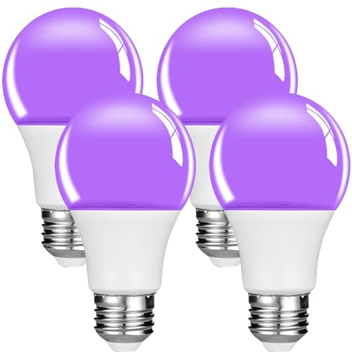MODOAO UV Bulb LED Bulb, 9 W Bombilla LED UV con base E27, 395 nm Bombilla luminosa lámpara UV, lámpara fluorescente UV para Halloween Home Party Stage Lighting (blanco, 4 paquetes)