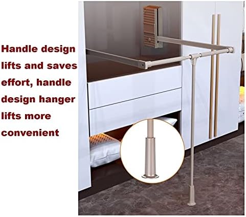 Adjustable Champagne Gold Drop-Down Wardrobe Hanging Rails, Soft Rebound Design, Space-Saving, 30kg Load Capacity, Fits 660-890mm Wardrobe, Easy Installation.