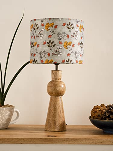 Image of Green Girgit Wooden Skirt Lamp with Multicolor Gardenia Shade