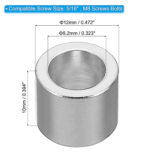 PATIKIL M8 5Stk Runde Aluminum Abstandshalter Metall Unterlegscheiben 8.2mm ID x 12mm AD x 10mm L Dicke Distanzhülsen Schraube Abstand für 5/16\ oder M8 Schraubbolzen