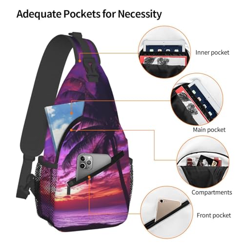 Bolso cruzado Palm Tree Purple Sunset negro para hombre y mujer miniatura 4