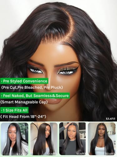 Image of KLAIYI Silky Straight Pre Everything Glueless Precut 13x4 Lace Front Wigs Human Hair Drawstring Pre Plucked Bleached Bye Bye Knots 30S Ready to Wear and Go Wigs for Black Women Natural Hairline 16Inch