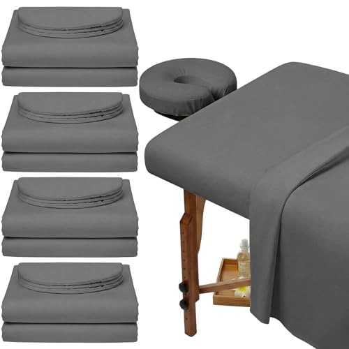 Oudain 4 Sets 3 Piece Soft Microfiber Massage Table Sheets Set Bulk Includes Massage Flat Sheet and Fitted Sheet and Face Rest Cover(Cool Grey)