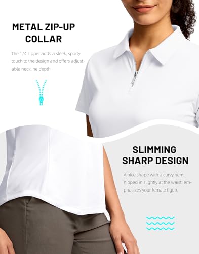 G Gradual Womens Golf Shirt Metal Zip Up Polo Short Sleeve Tennis Work Athletic Collared Top Quick Dry Lightweight4