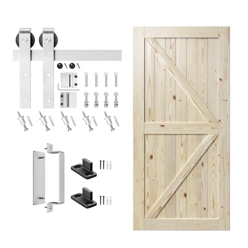 Image of SMARTSTANDARD 42in x 84in Sliding Barn Door with Brushed Nickel Hardware