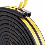 Draught Excluder Tape for Door Window Self-Adhesive Foam Sealing Strip Type D Against Cold Draught/Soundproof/Waterproof/Dustproof, Black, 10m