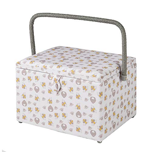Sewing Online Large Sewing Box,Honey Bee Fabric | 31 x 23 x 20cm | Storage and Organiser Basket with Compartments for Sewing Supplies,Accessories,Thread,Needles,and Scissors - GA1127L