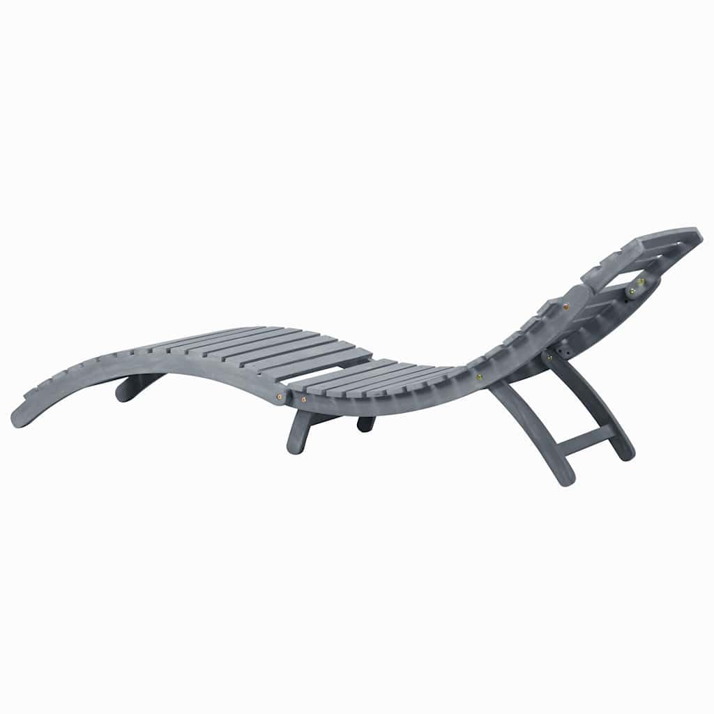 Leżak z nakładką, szary, z litego drewna akacjowego, składany, odporny na warunki atmosferyczne, ergonomiczny, do ogrodu, na taras, basen, plażę, balkon, do wypoczynku na świeżym powietrzu i
