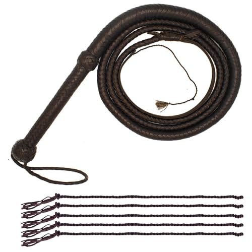 HADZAM Whip for Creating Sound Effects Stage Performance Collecting Halloween Costume Accessory in Different Sizes & Color Options with 5 Extra Tail Threads. (Brown 4 FEET)