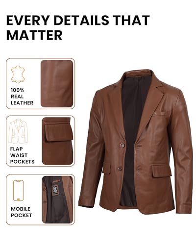 Image of Decrum Lambskin Leather Blazer for Men - Genuine Leather Sport Coat for Formal & Business Casual