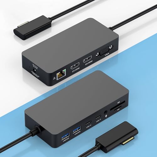 Surface Docking Station Triple Displays Dual HDMI + VGA with Power Adapter 12 in 1 Surface Dock 2 for Microsoft Surface Pro 12/11/10/9/8/X/7/6/5/4/3 Surface Laptop 7/6/5/4/3/2/1 Surface Book Go