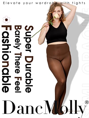 Image of DancMolly Plus Size Tights for Women, Control Top Semi Opaque Nylon Pantyhose High Waist