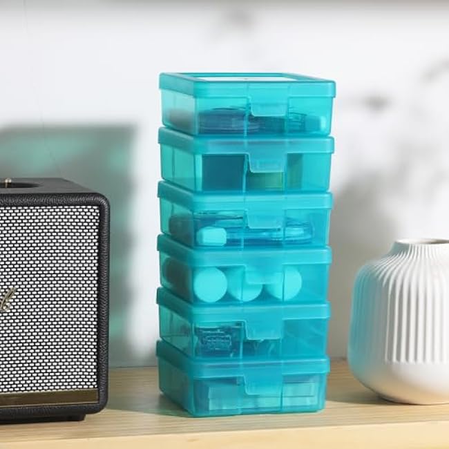 Plastic Storage Box Clear 18 Pack Stackable Storage Bins with Latching Lids Storage to Organize Lego,Crayon, Pencil and Other Small Product (Blue)