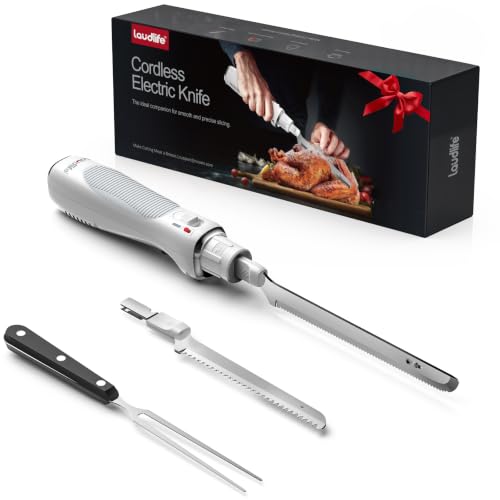Image of New Upgrade Cordless Electric Knife,Serrated Blade Knife for Turkey, Meat Slicing, Bread, Ergonomic Design Cutting Knifes with Comfortable Contoured Grip, USB-C Rechargeable, Easy-Slice,White