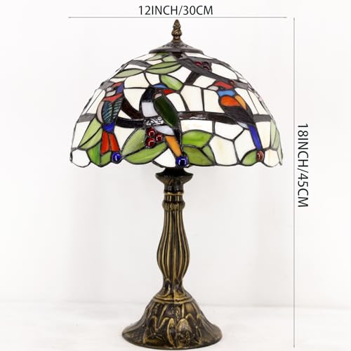 Image of WERFACTORY Tiffany Table Lamp Mix Color Stained Glass Bedside Lamp 18 Inch