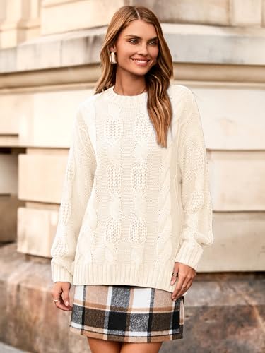 Glamaker Womens Cable Knit Sweaters Fall Trendy 2025 Long Sleeve Crewneck Oversized Pullover Sweater Jumper Knitted Tops3