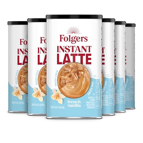 Folgers French Vanilla Flavored Instant Latte, 16 Ounce (Pack of 6)