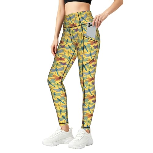 Pantalon de yoga ample femme à imprimé libellule fluide en coton léger