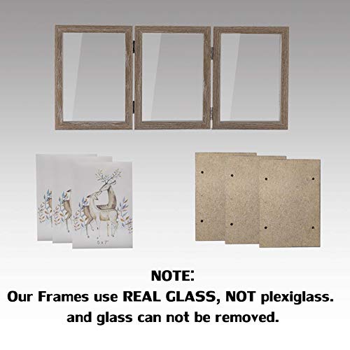 5X7 Triple Hinged Picture Frames Shadow Box Mdf Wood Grain With Real Glass 3 Vertical Opening Family Lover Gift #TOP2