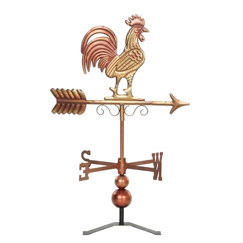 Outsunny Metal Rooster Weathervane Roof Mount Wind Direction Indicator Outdoor Weather Vanes for Farmhouse Garden and Yard Decor