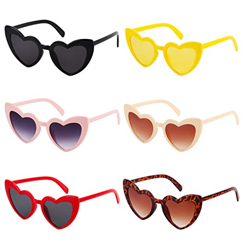 HIULLEN 6PCS Herz Sonnenbrille,Retro Herz Sonnenbrille Herzbrille,UV400 Vintage Heart Sunglasses,Party Carnival Mode Vintage Cat Eye Sonnenbrille für Damen Herren Cover