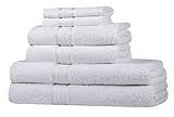 Sweet Needle, asciugamano da bagno super morbido 580 g/mq, 100% cotone ringspun assorbente con bordini in rayon, 100% cotone, bianco, Set da 6 pezzi